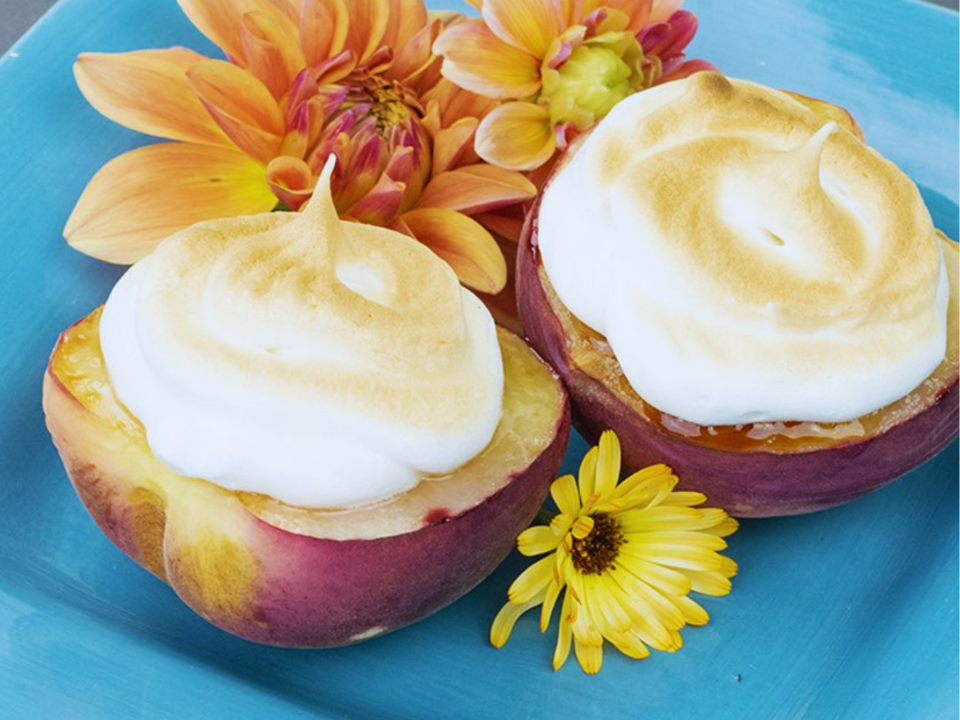 Broiled Peaches with Rescued Egg White Meringue